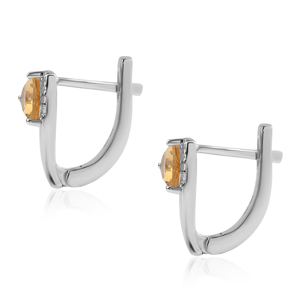 Ezüst Fülbevaló "AA" Osztályú Brazíliai Citrinnel és Fehér Topázzal