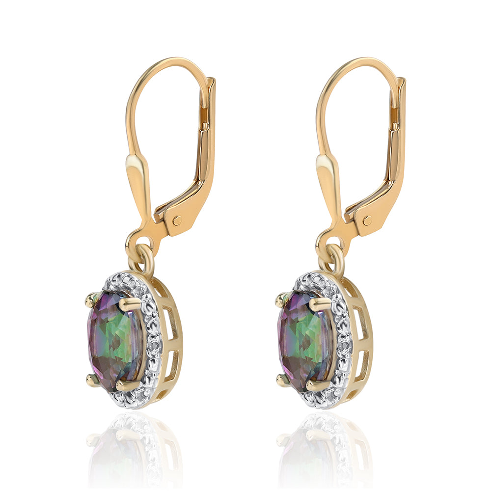 Arannyal Bevont Ezüst Fülbevaló Misztikus Topázzal és Fehér Topázzal