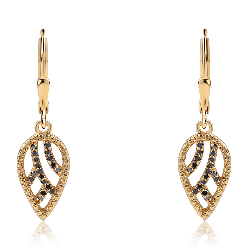 Arannyal Bevont Ezüst Fülbevaló Fekete Gyémánttal