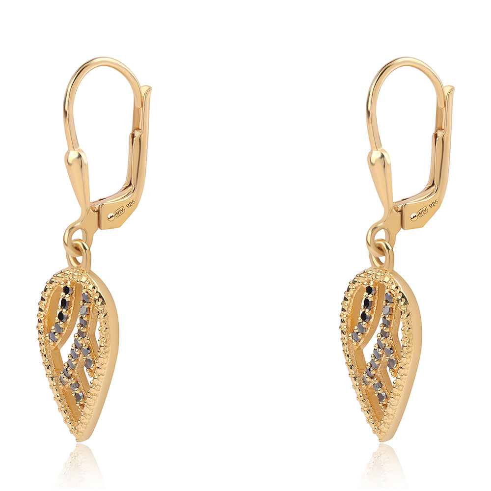 Arannyal Bevont Ezüst Fülbevaló Fekete Gyémánttal 2 