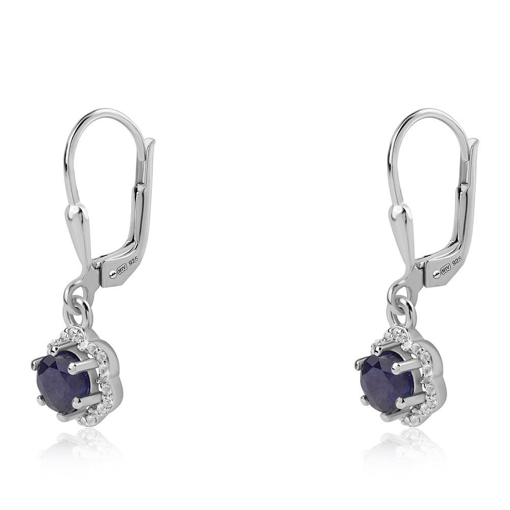 Ezüst Fülbevaló Ausztrál Kék Zafírral és Fehér Topázzal