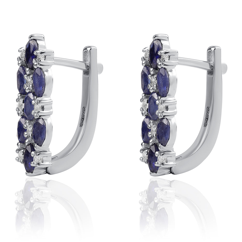 Ezüst Fülbevaló Ausztrál Kék Zafírral és Fehér Topázzal