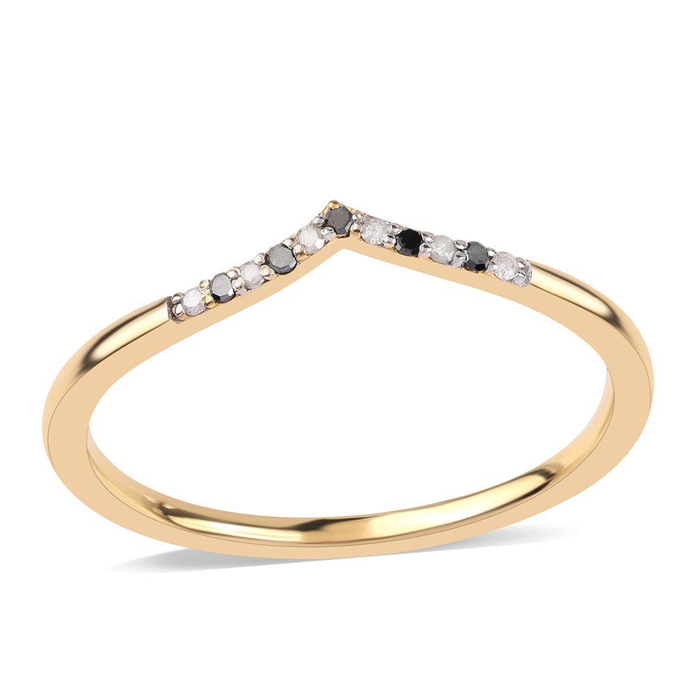 Arannyal Bevont Ezüst Gyűrű Fekete Gyémánttal