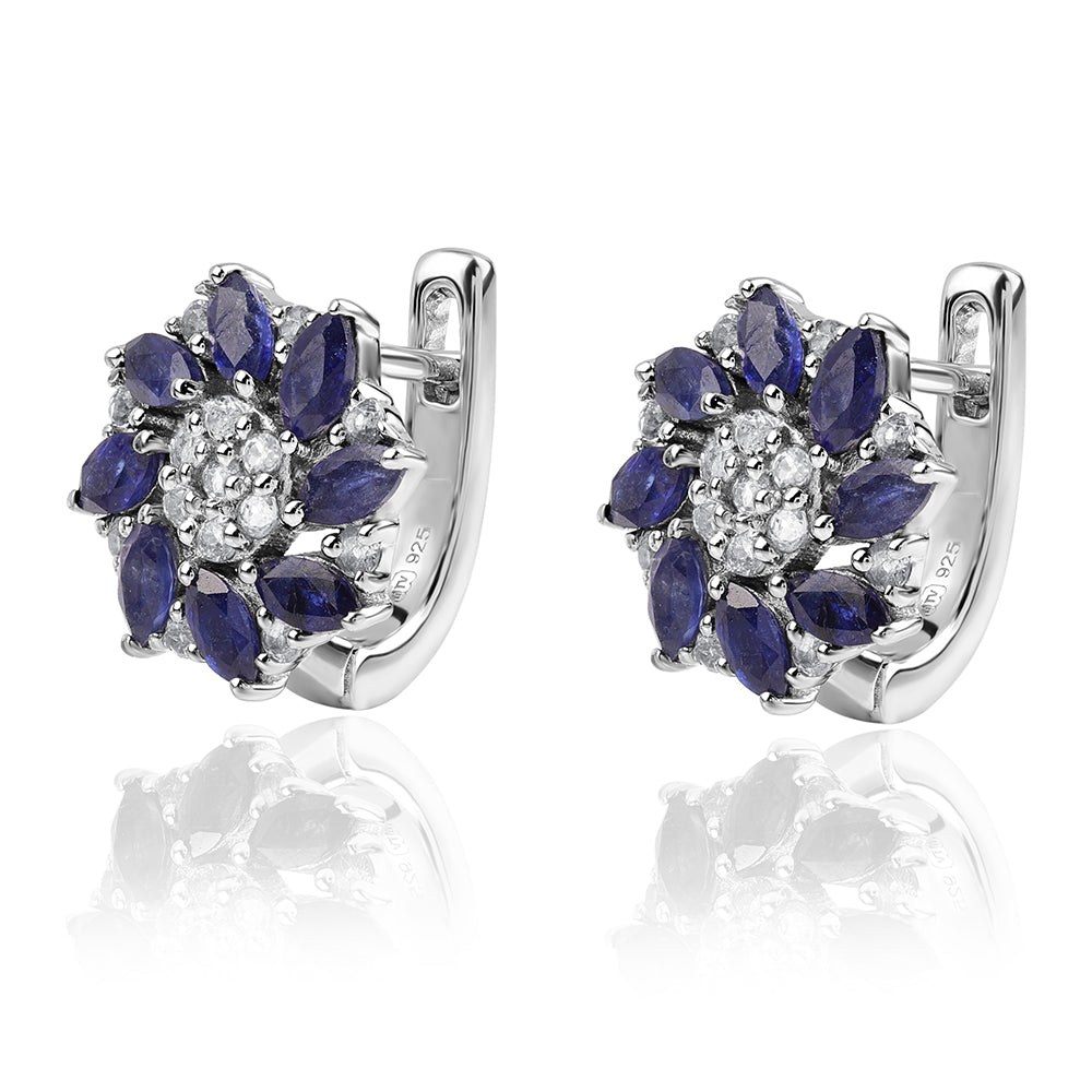 Ezüst Fülbevaló Ausztrál Kék Zafírral és Fehér Topázzal