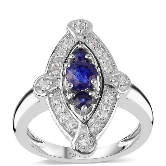 Ezüst Gyűrű Ausztrál Kék Zafírral és Fehér Topázzal