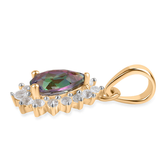 Arannyal Bevont Ezüst Medál Misztikus Topázzal és Fehér Topázzal