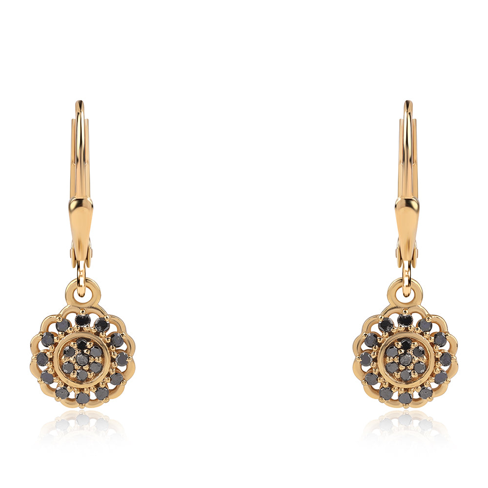 Arannyal Bevont Ezüst Fülbevaló Fekete Gyémánttal 2 