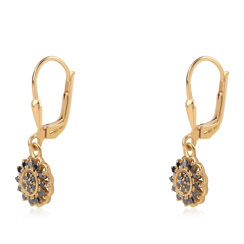 Arannyal Bevont Ezüst Fülbevaló Fekete Gyémánttal 1 