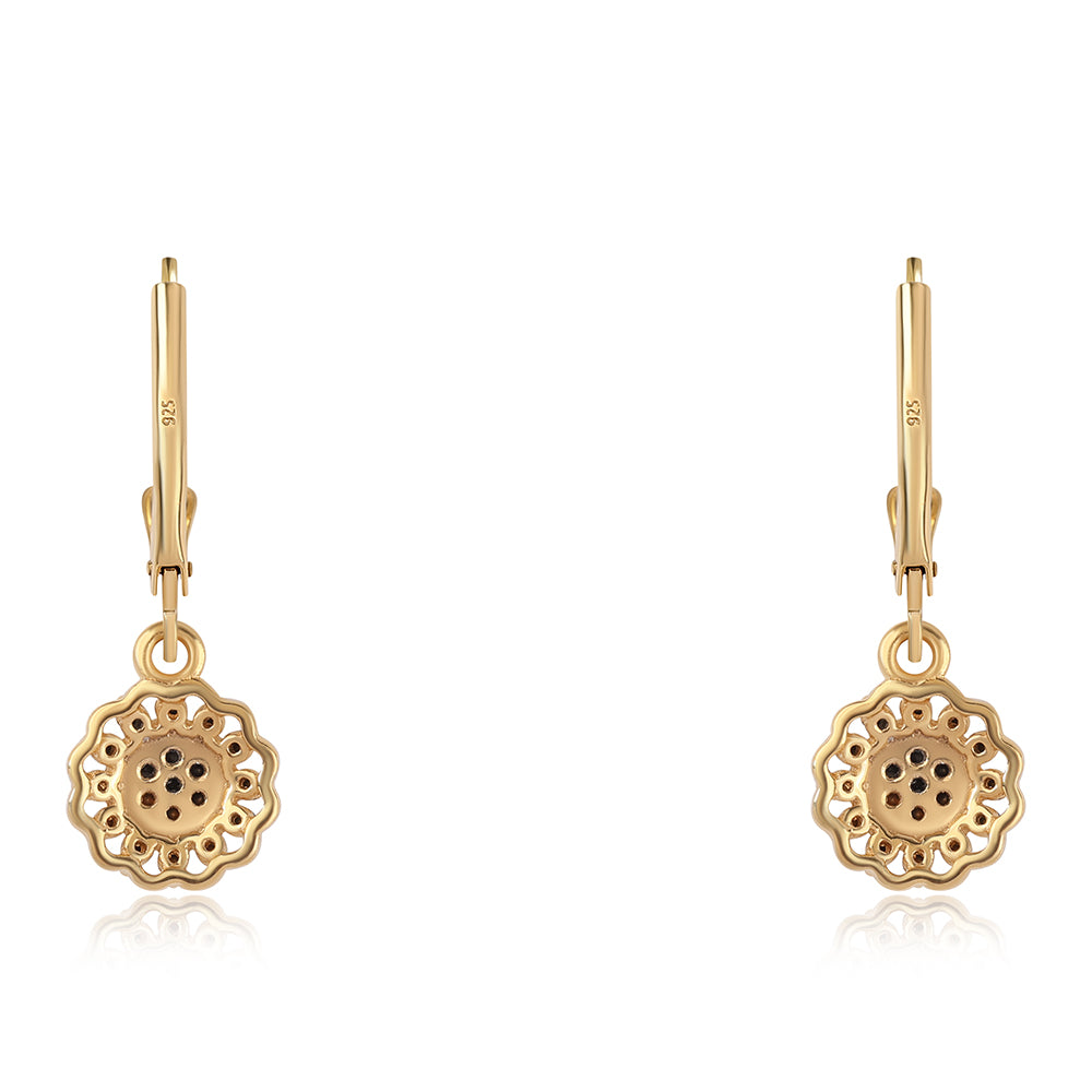 Arannyal Bevont Ezüst Fülbevaló Fekete Gyémánttal 3 