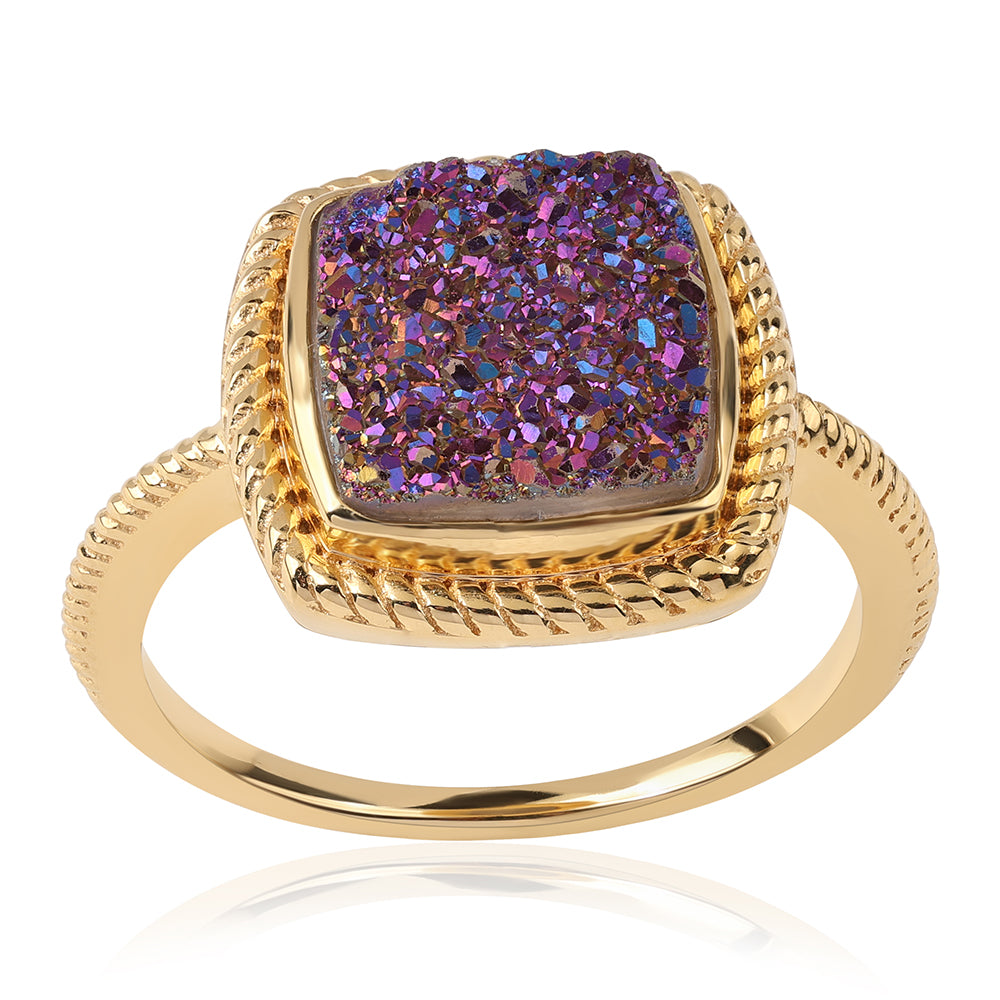 Arannyal Bevont Ezüst Gyűrű Lila Drusy-val