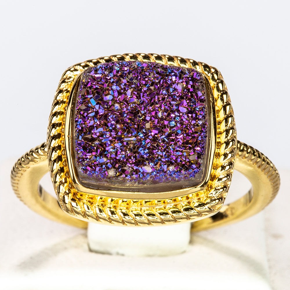 Arannyal Bevont Ezüst Gyűrű Lila Drusy-val