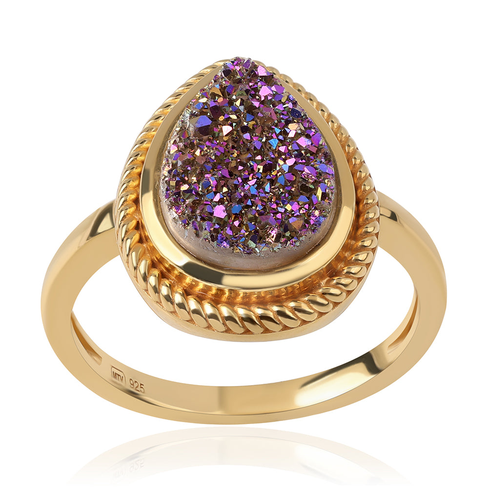 Arannyal Bevont Ezüst Gyűrű Lila Drusy-val 1 