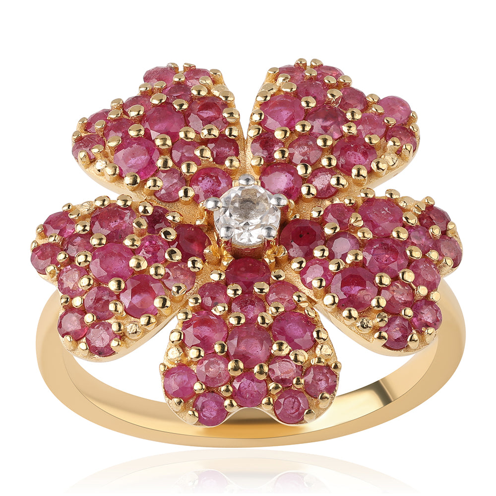 Arannyal Bevont Ezüst Gyűrű Mozambiquei Rubinnal és Fehér Topázzal 1 