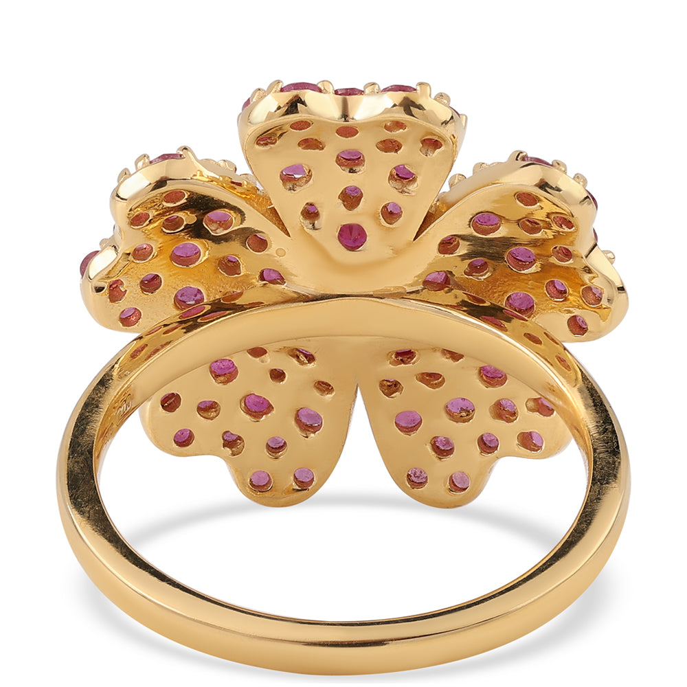 Arannyal Bevont Ezüst Gyűrű Mozambiquei Rubinnal és Fehér Topázzal 3 