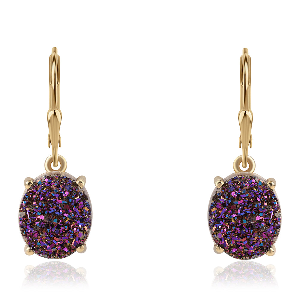 Arannyal Bevont Ezüst Fülbevaló Lila Drusy-val