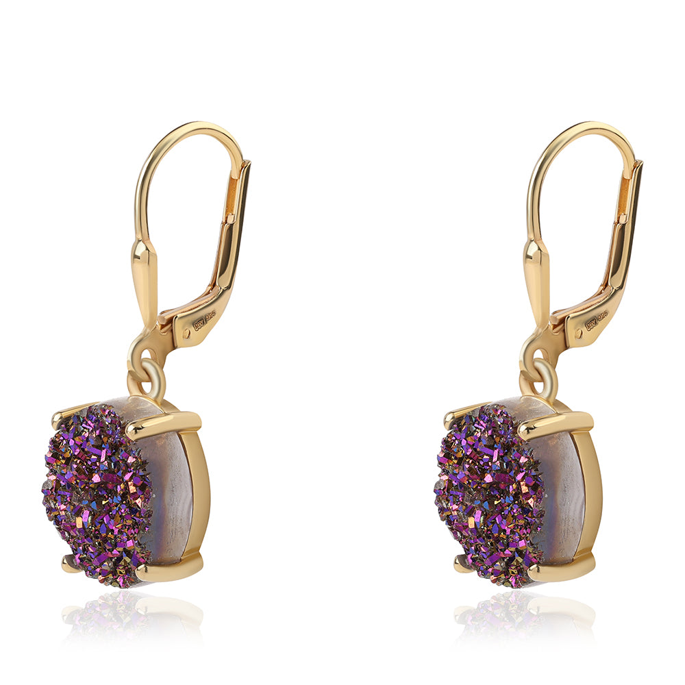 Arannyal Bevont Ezüst Fülbevaló Lila Drusy-val 2 