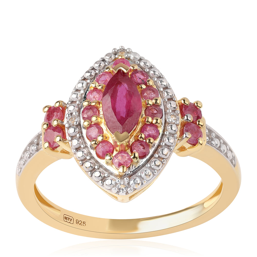 Arannyal Bevont Ezüst Gyűrű Mozambiquei Rubinnal és Fehér Topázzal 1 