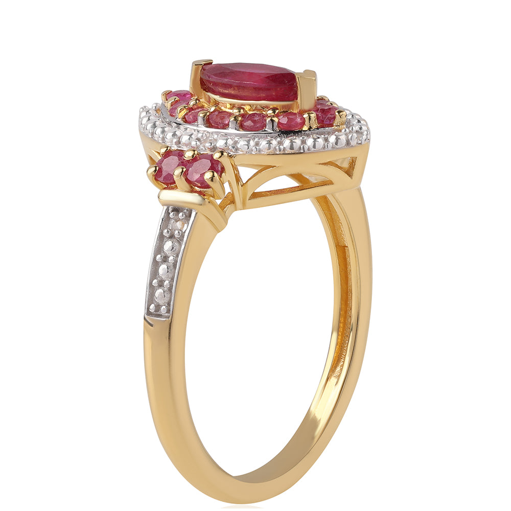 Arannyal Bevont Ezüst Gyűrű Mozambiquei Rubinnal és Fehér Topázzal
