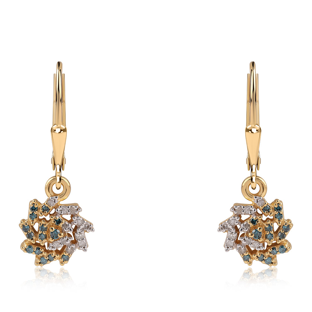 Arannyal Bevont Ezüst Fülbevaló Kék Gyémánttal és Fehér Gyémánttal 1 