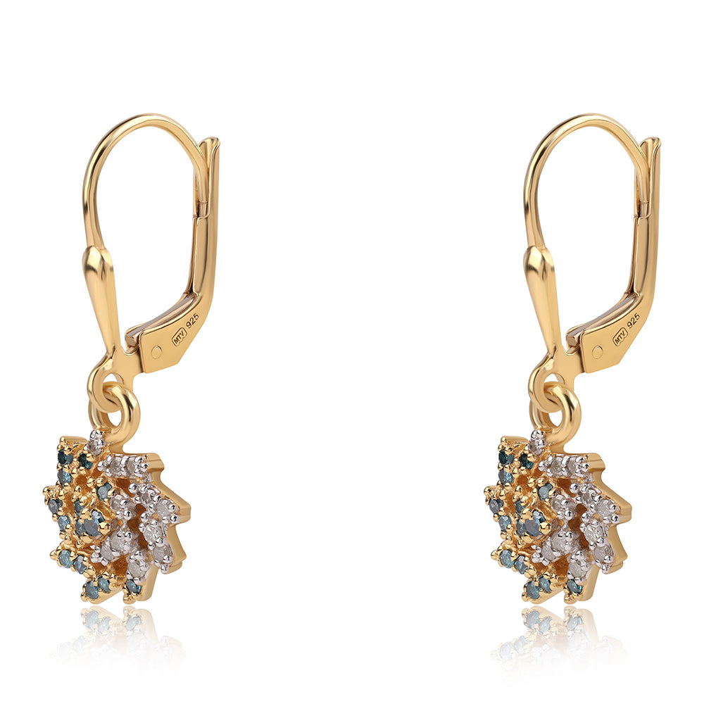 Arannyal Bevont Ezüst Fülbevaló Kék Gyémánttal és Fehér Gyémánttal 2 