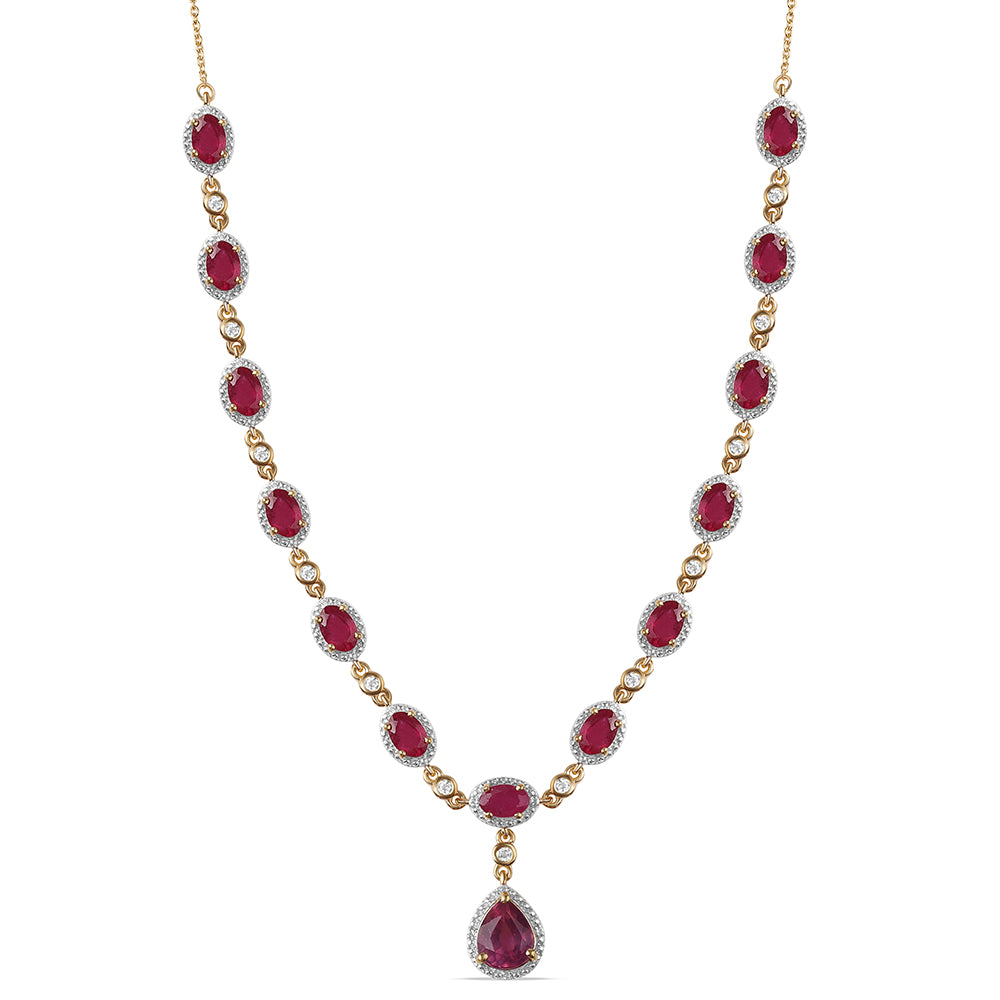 Arannyal Bevont Ezüst Nyaklánc Mozambiquei Rubinnal és Fehér Topázzal 1 