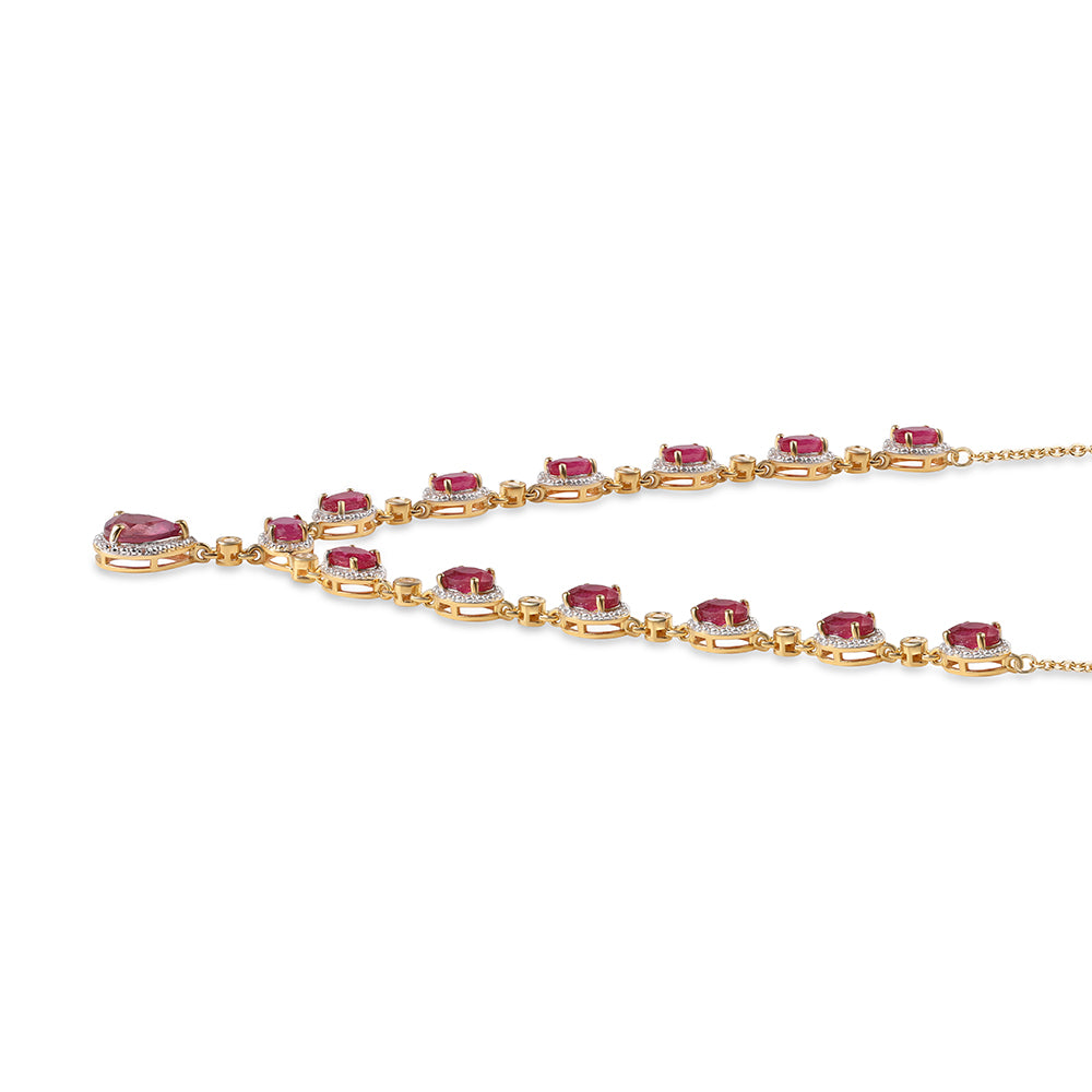Arannyal Bevont Ezüst Nyaklánc Mozambiquei Rubinnal és Fehér Topázzal 3 