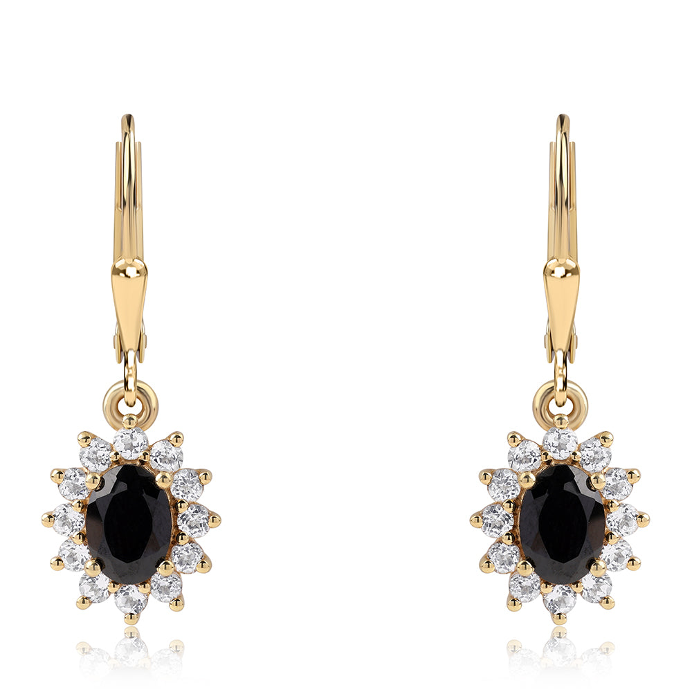 Arannyal Bevont Ezüst Fülbevaló Fekete Spinellel és Fehér Topázzal 1 