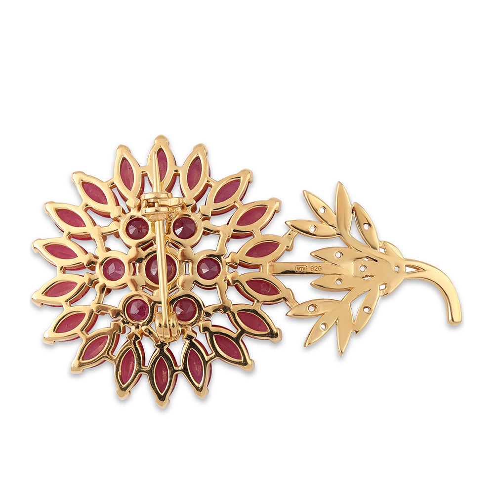 Arannyal Bevont Ezüst Bross Mozambiquei Rubinnal és Fehér Topázzal