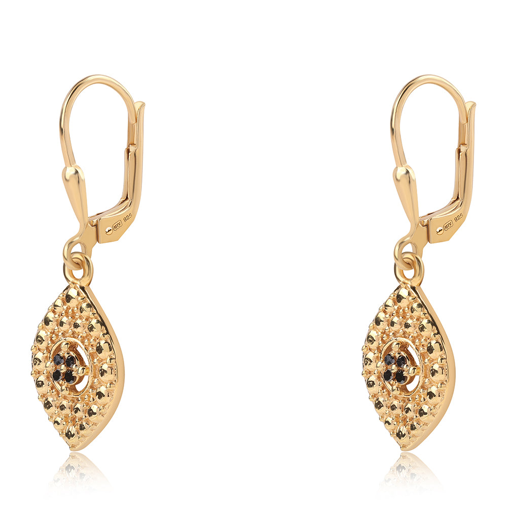 Arannyal Bevont Ezüst Fülbevaló Kék Gyémánttal 2 