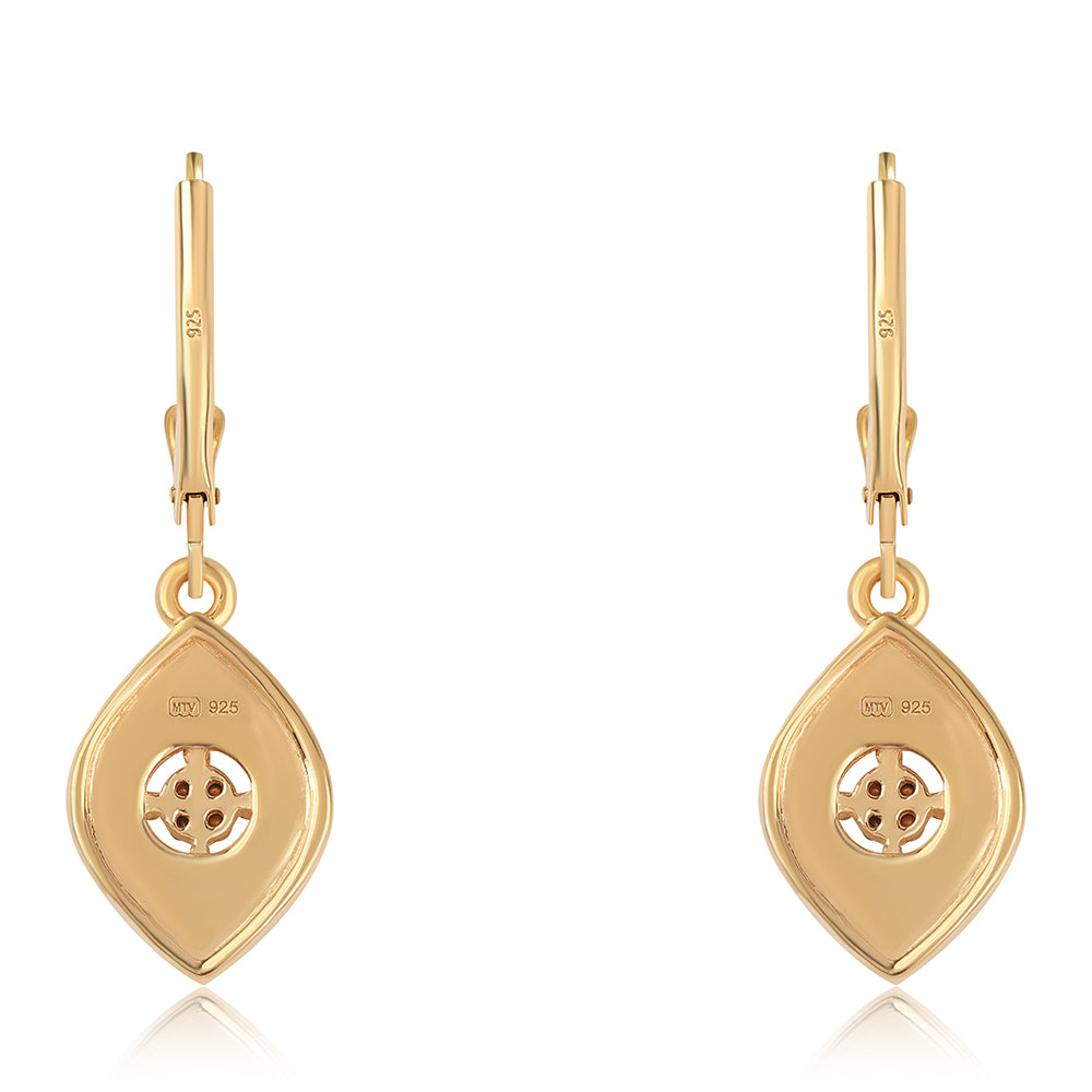 Arannyal Bevont Ezüst Fülbevaló Kék Gyémánttal