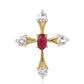 Kereszt Arannyal Bevont Ezüst Medál Mozambiquei Rubinnal és Fehér Topázzal