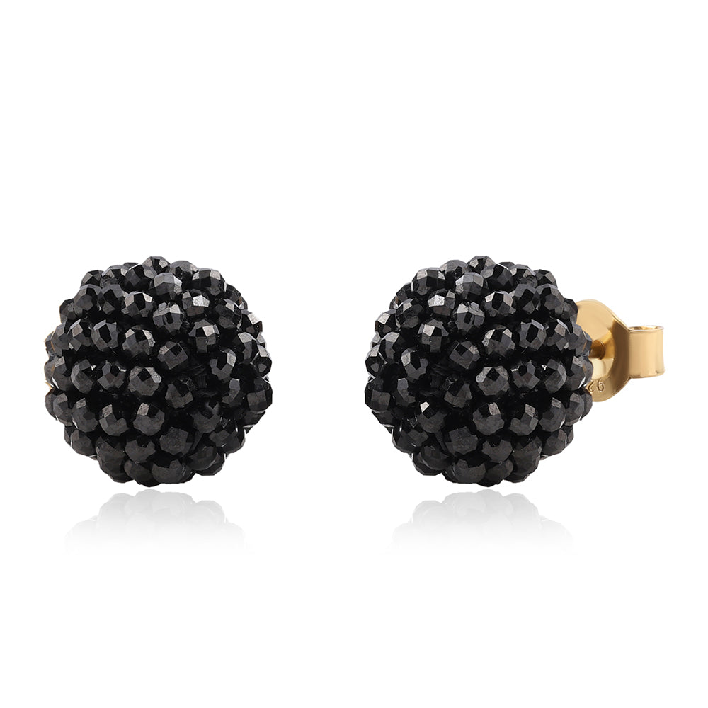 Arannyal Bevont Ezüst Fülbevaló Fekete Spinellel 2 