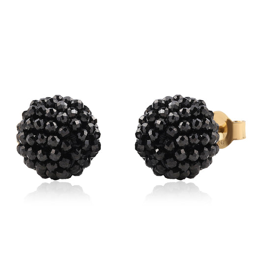 Arannyal Bevont Ezüst Fülbevaló Fekete Spinellel