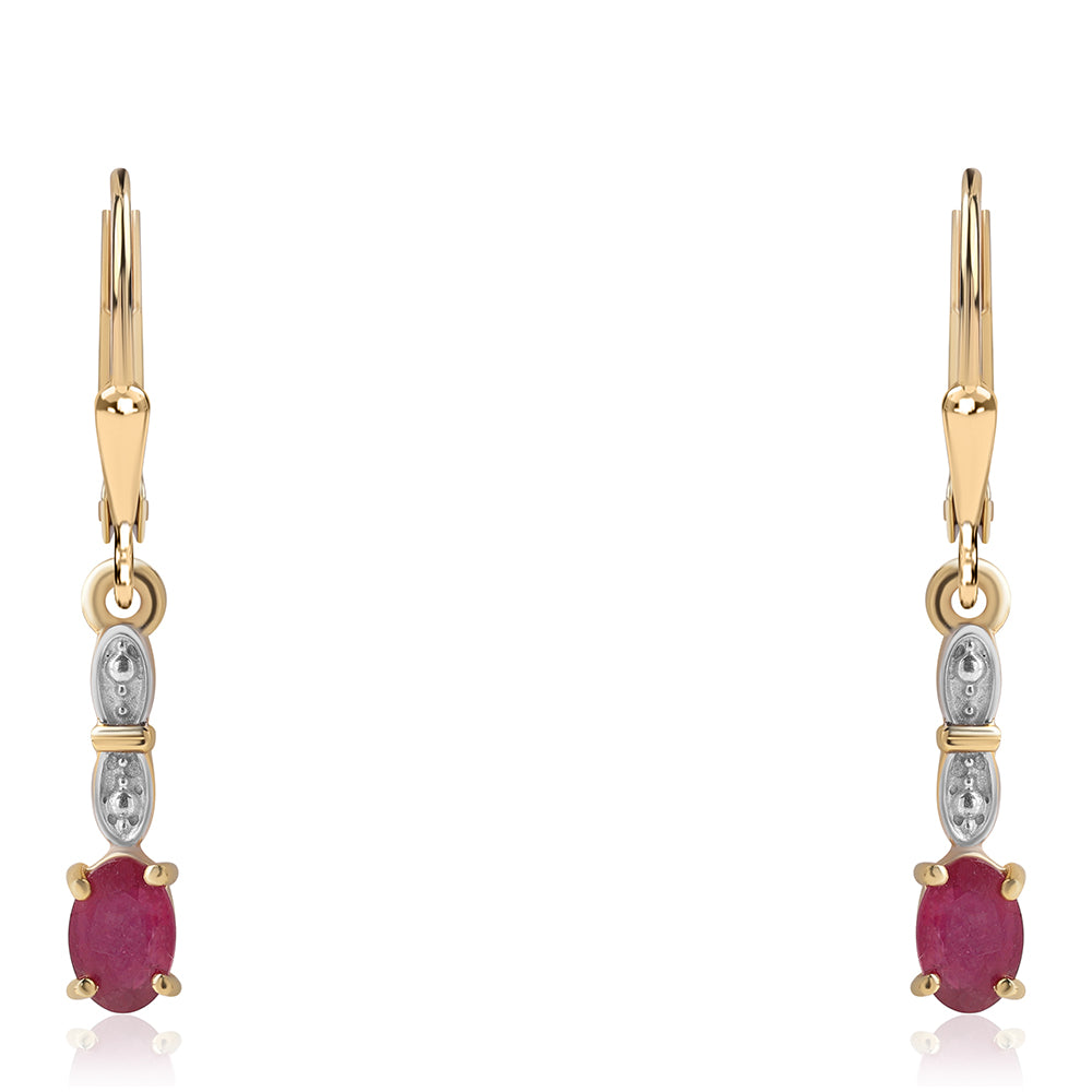 Arannyal Bevont Ezüst Fülbevaló Mozambiquei Rubinnal