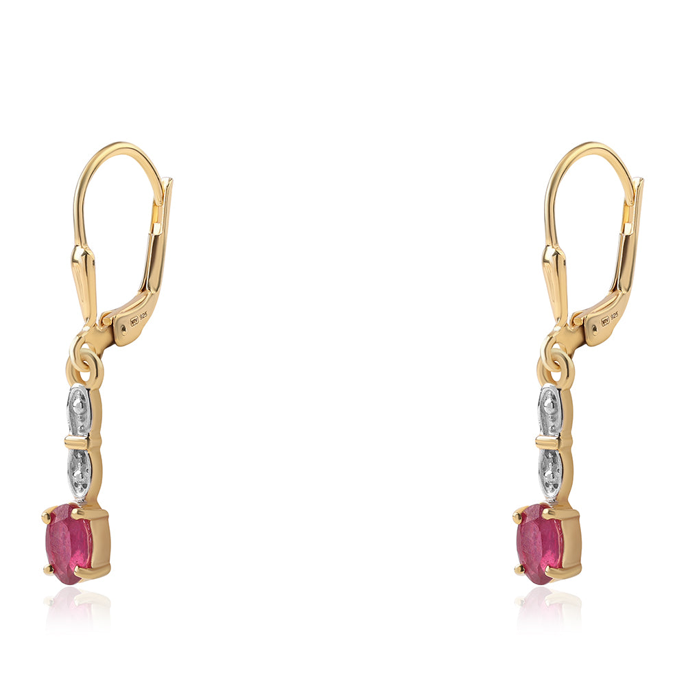 Arannyal Bevont Ezüst Fülbevaló Mozambiquei Rubinnal 2 