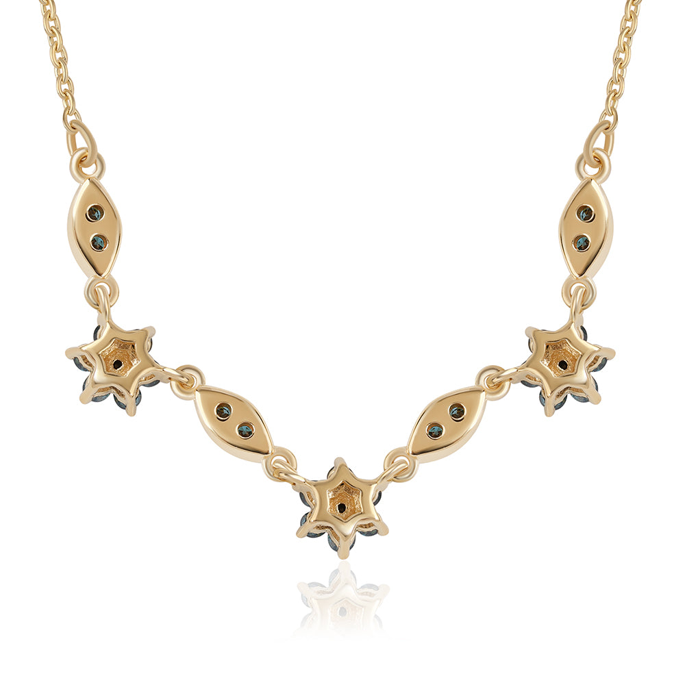 Arannyal Bevont Ezüst Nyaklánc Kék Gyémánttal