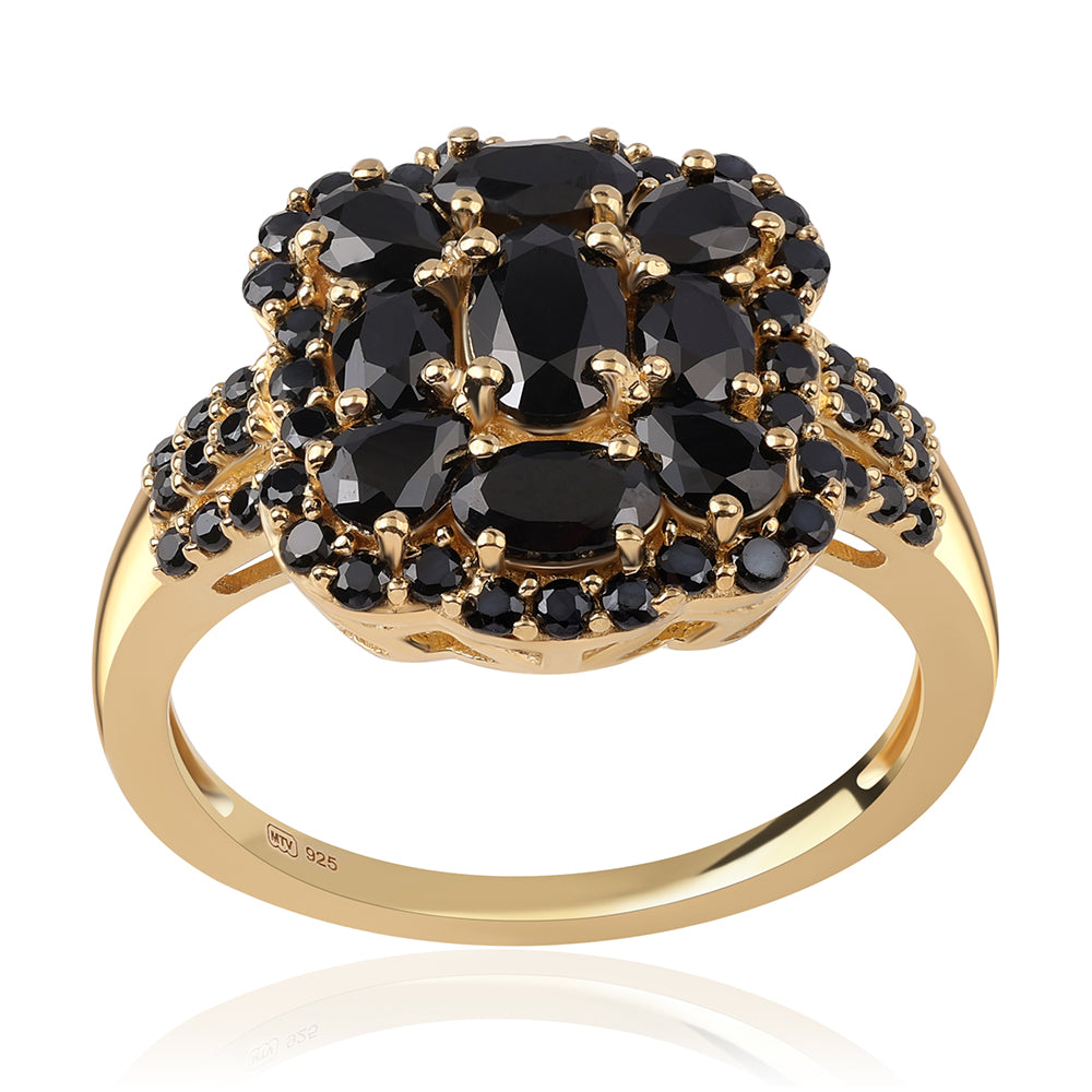 Arannyal Bevont Ezüst Gyűrű Fekete Spinellel 1 