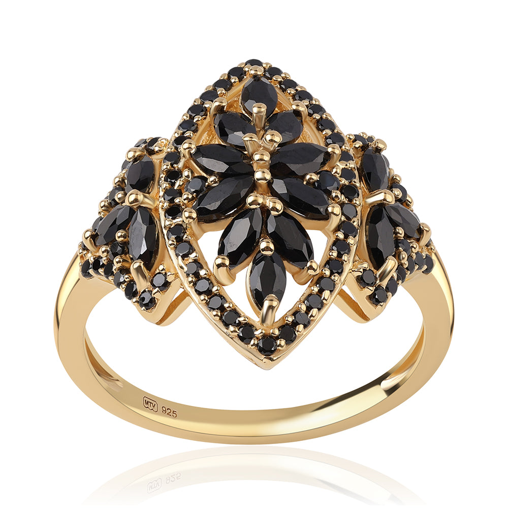 Arannyal Bevont Ezüst Gyűrű Fekete Spinellel 1 