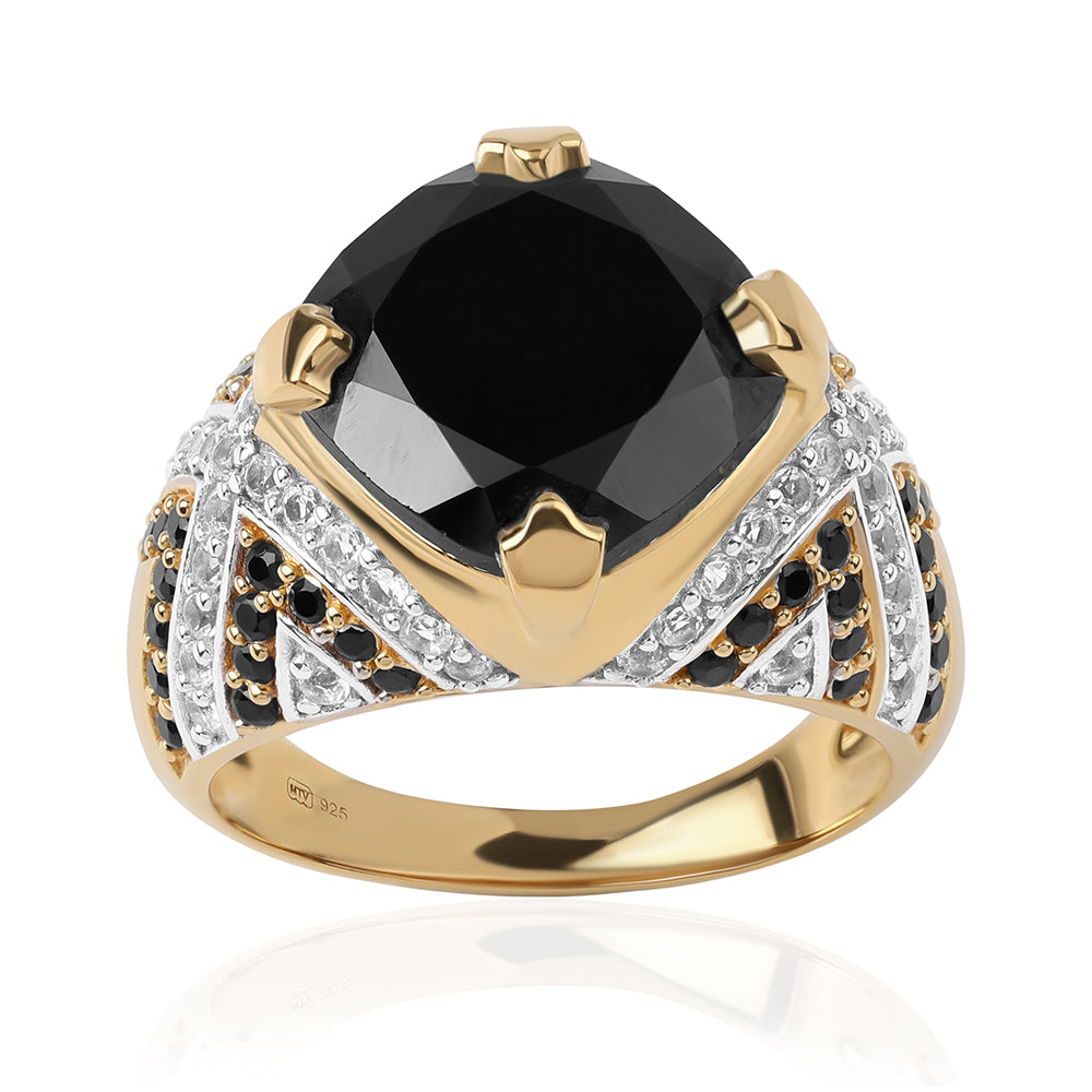 Arannyal Bevont Ezüst Gyűrű Fekete Spinellel és Fehér Topázzal 1 