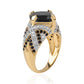 Arannyal Bevont Ezüst Gyűrű Fekete Spinellel és Fehér Topázzal