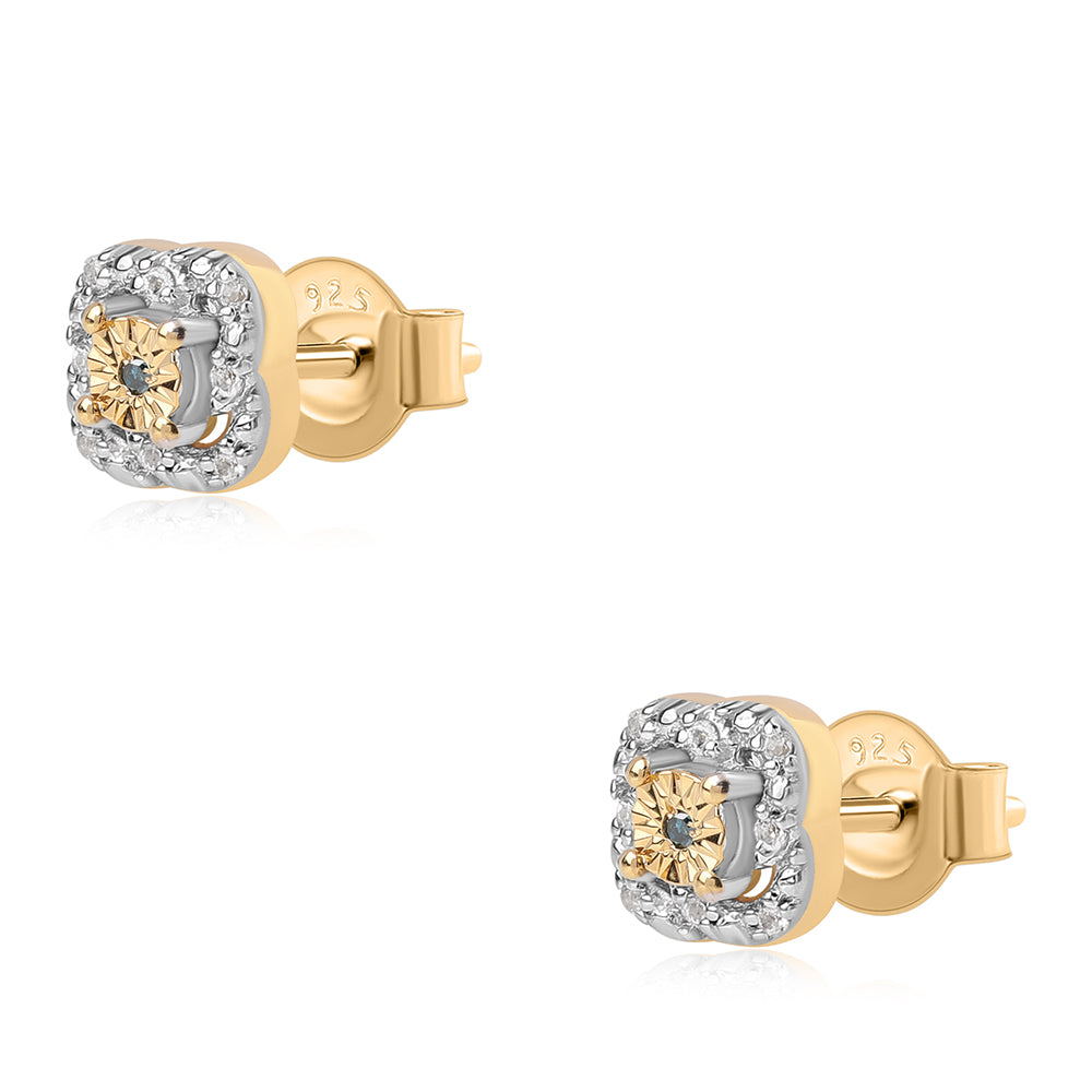 Arannyal Bevont Ezüst Szett Kék Gyémánttal és Fehér Topázzal ( Fülbevaló+Gyűrű+Medál )