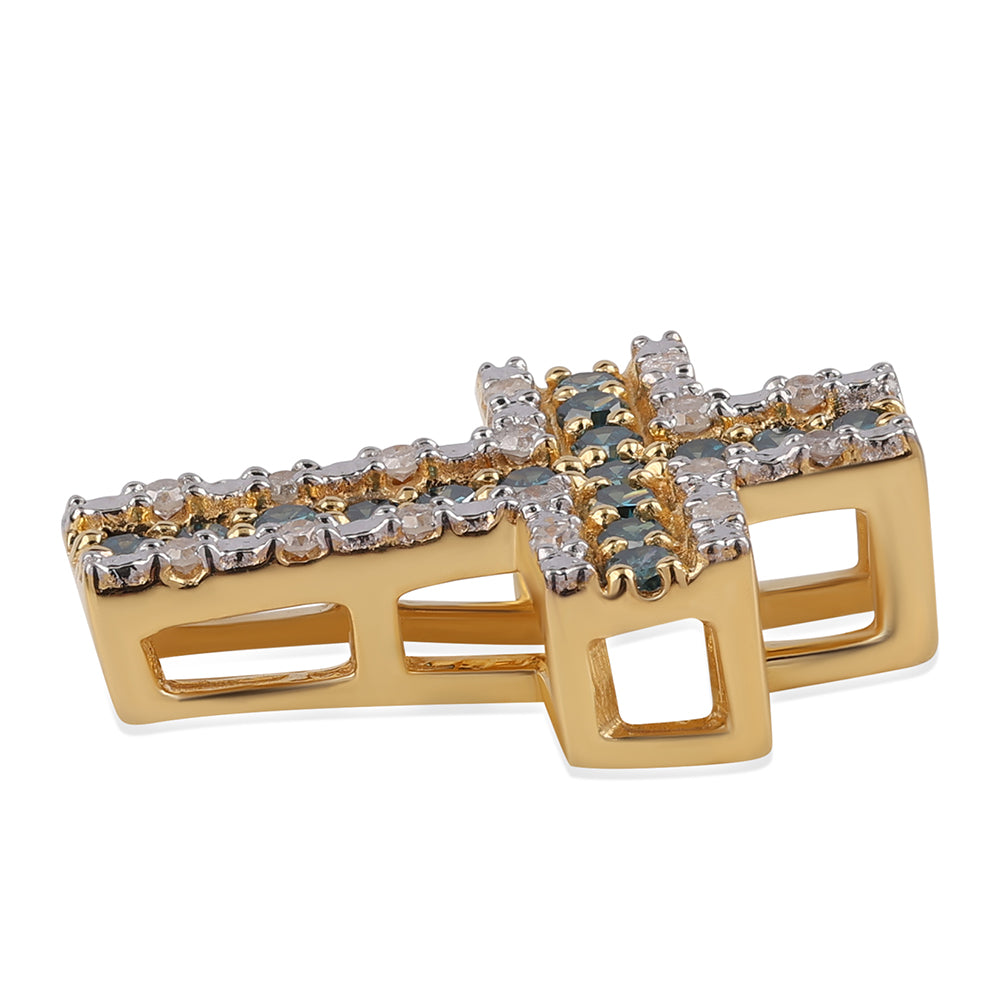 Kereszt Arannyal Bevont Ezüst Medál Kék Gyémánttal és Fehér Gyémánttal 2 