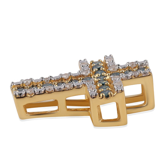 Kereszt Arannyal Bevont Ezüst Medál Kék Gyémánttal és Fehér Gyémánttal