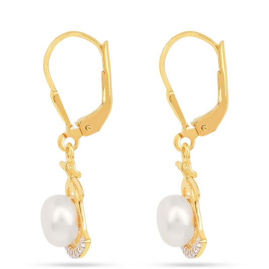 Arannyal Bevont Ezüst Fülbevaló Krém Édesvízi Kagylógyönggyel