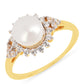 Arannyal Bevont Ezüst Gyűrű Krém Édesvízi Kagylógyönggyel és Fehér Cirkónnal