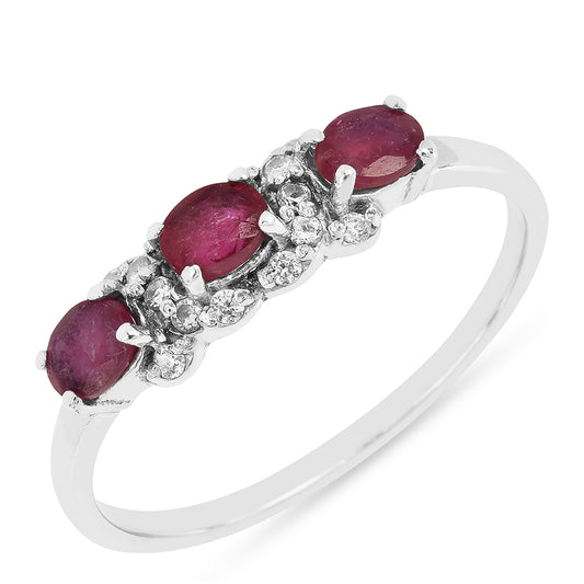 Ezüst Gyűrű Thai Rubinnal és Fehér Cirkónnal