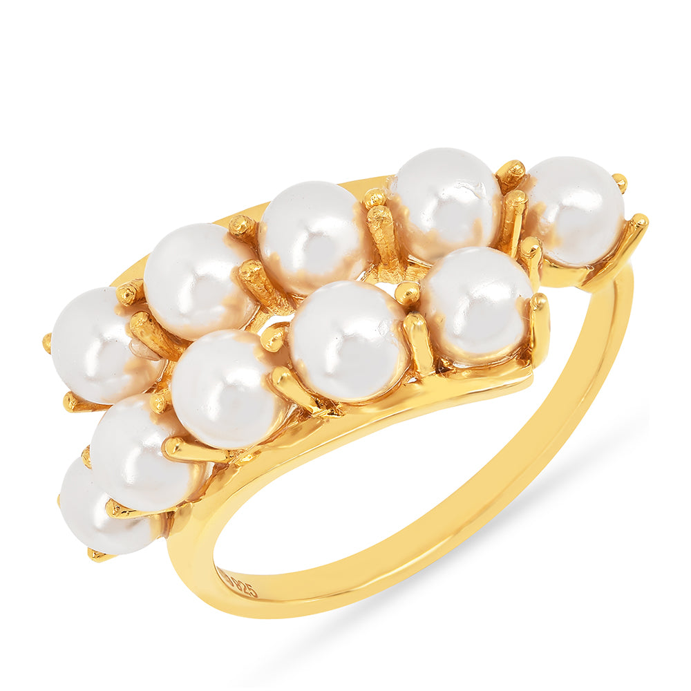 Arannyal Bevont Ezüst Gyűrű Krém Édesvízi Kagylógyönggyel