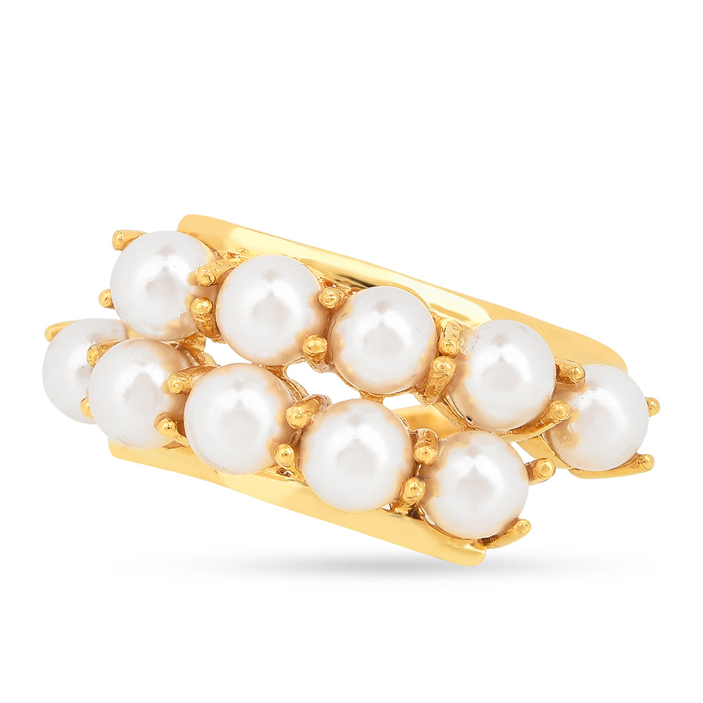 Arannyal Bevont Ezüst Gyűrű Krém Édesvízi Kagylógyönggyel 2 