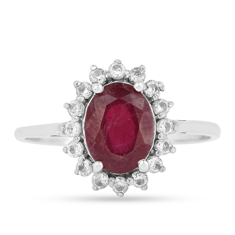 Ezüst Gyűrű Thai Rubinnal és Fehér Cirkónnal 2 