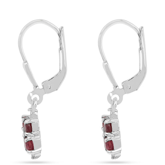 Ezüst Fülbevaló Thai Rubinnal és Fehér Cirkónnal